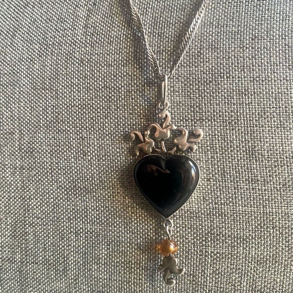 Vintage Black Onyx Heart 925 Necklace